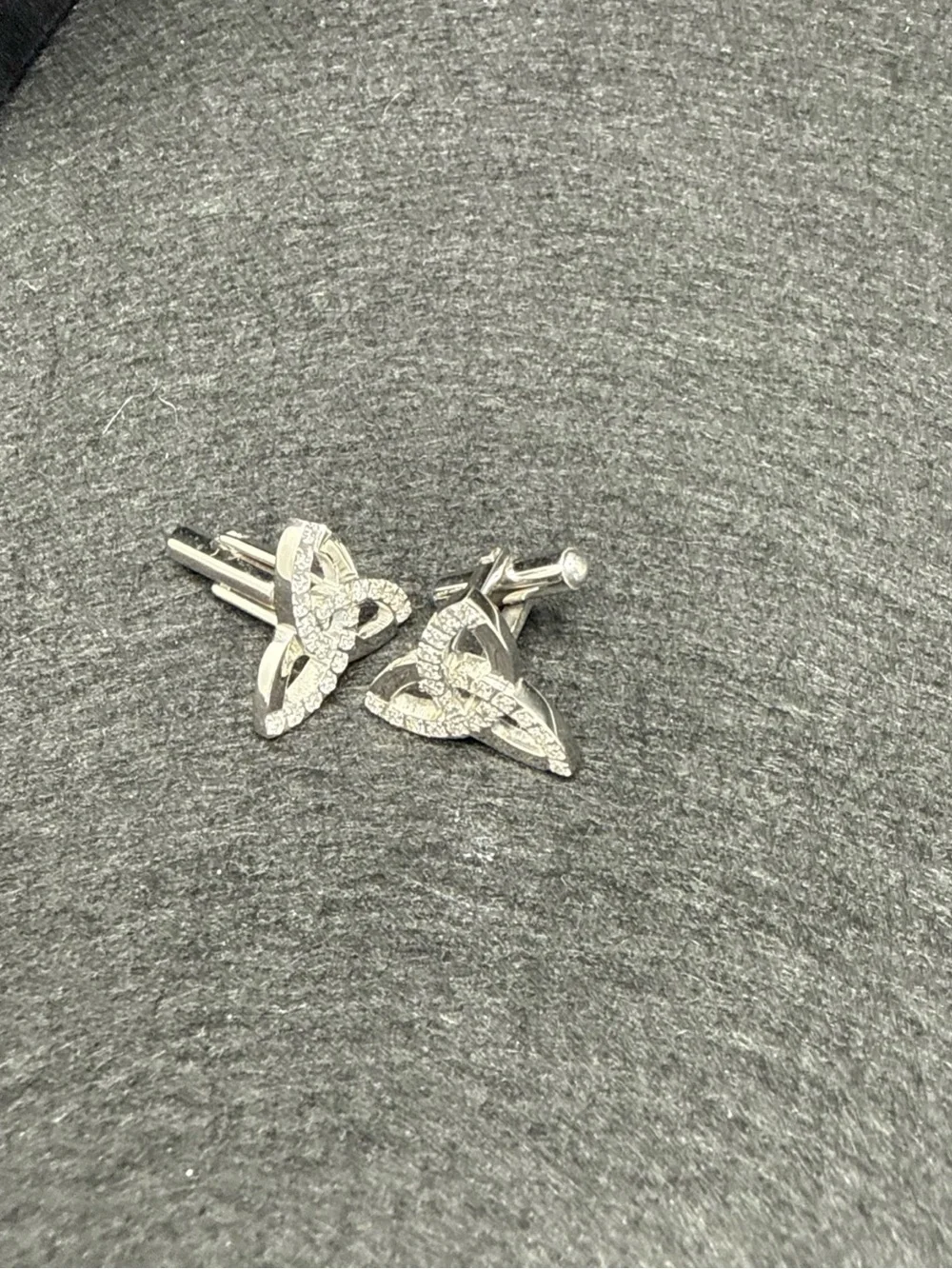 Source Unknown Silver Trinity Knot‎ Cuff Links with Clear Crystals